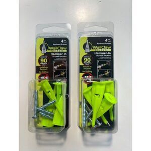 Lot of TWO 4 Pack WallClaw Hammer In Drywall Anchors & Screws holds up to 125lbs